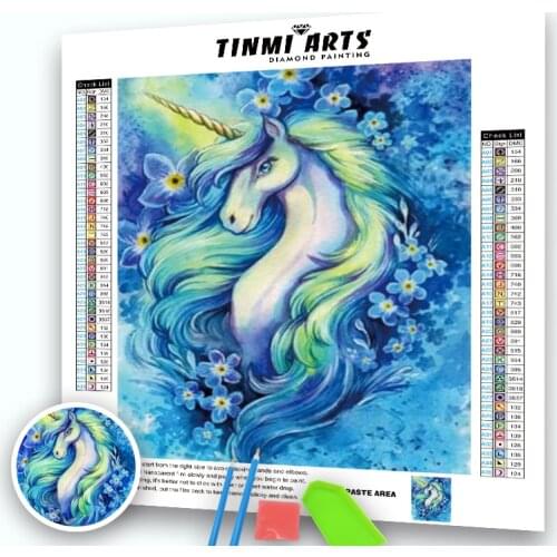 Diamond Painting Cross Stitch Unicorn Diamond Embroidery Animals 5D DIY Blue Flower Mosaic Full Round Drill Decoration Home