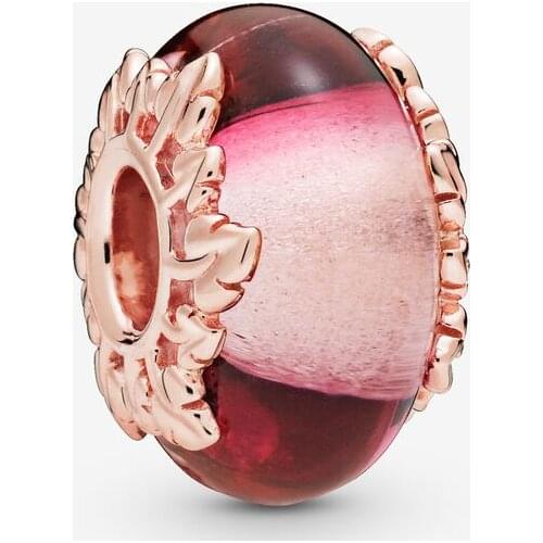 925 Sterling Silver Beads Fit Original Pandora Bracelets Pink Murano Glass & Leaves Charm DIY Women Fashion Jewelry Gift
