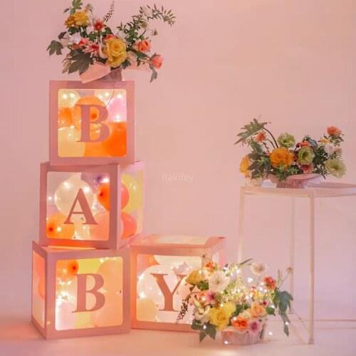 Baby Shower Decoration Transparent Name Box Balloon Wedding Decor First Birthday Gift Box Boy Girl Gender Reveal Party Supplies