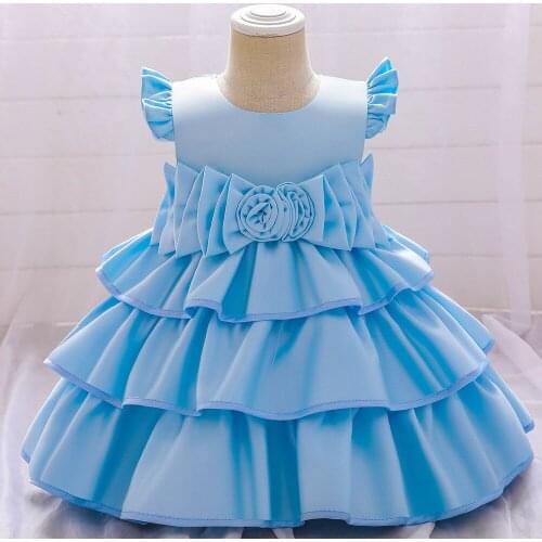 Princess Kids Baby Dress For Girls Fancy Wedding Dress Blue 3 Layers Party Birthday Baptism Dress For Girl Summer Dresses