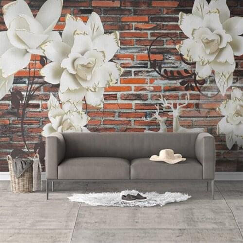 Diantu Customize Three-dimensional flower embossed red brick background wall custom large mural green wallpaper papel de parede