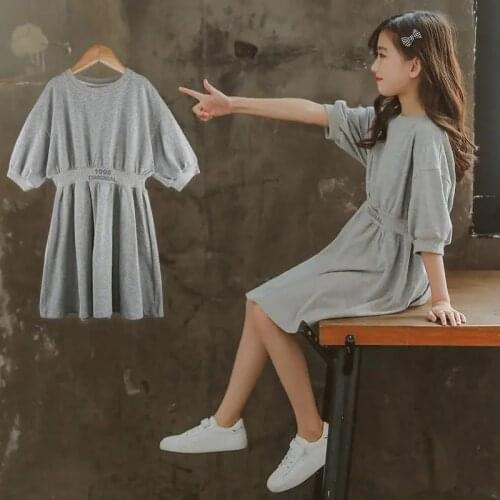 Teens Girls Dress Summer Lantern Half Sleeve Hoodies Dress for Kids Girls Clothes Sports Slim High Waist Dress Children Clothing