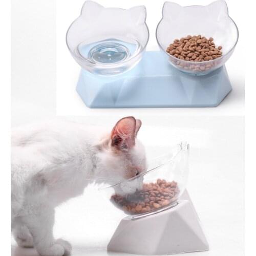 Pet Dog Double Food Bowl Elevated Non-Slip Tilt 15 Degree Protection Cervical Spine With Rubber Base Detachable Cat Dog Feeder