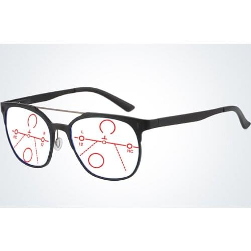 Double Bridge Round Retro Spring Hinge Progressive Multifocal Reading Glasses +0.75 +1 +1.25 +1.5 +1.75 +2 +2.25 +2.5 +2.75 To+4