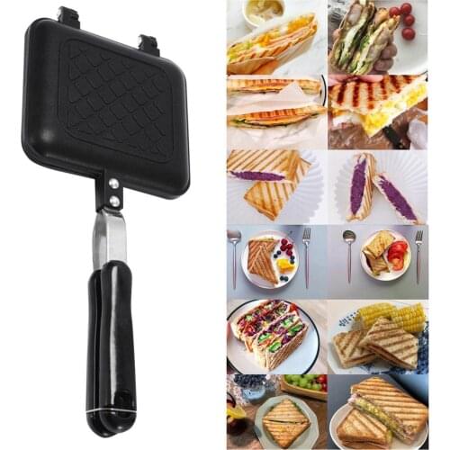 Double-Sided Sandwich Toaster Grill Frying Pan Non-Stick Waffle Bread Toast Mold Breakfast Machine Home Kitchen Supplies 2021