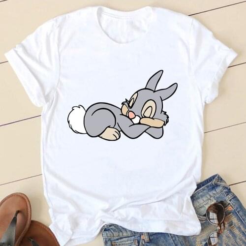 Disney Oversized T Shirt Bambi Cartoons Thumper Rabbit Printing Tops Women Cute Summer O-Neck Short Sleeve Loose Casual Clothing