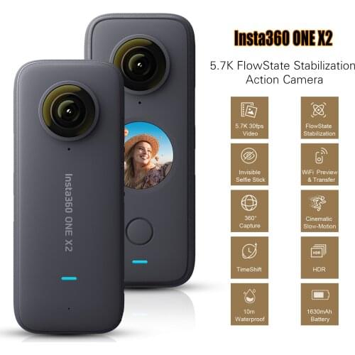 Insta360 ONE X2 VR Camera 5.7K HD Panoramic Dual Lens H.265 Encoding 4-MIC Audio Waterproof FlowState Stabilization for RC Drone