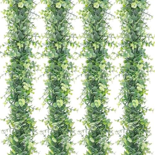 4 Pack Artificial Eucalyptus Garland Greenery Eucalyptus Vines Faux Silver Dollar Eucalyptus Leaves for Table Doorways