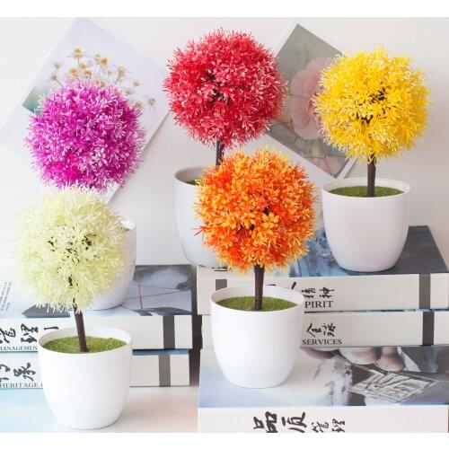 15x26cm Artificial Grass Ball Potted Plants Bonsai Fake Plastic Hyacinth Flower Ball Pots Bonsai Home Desktop Living Room Decor