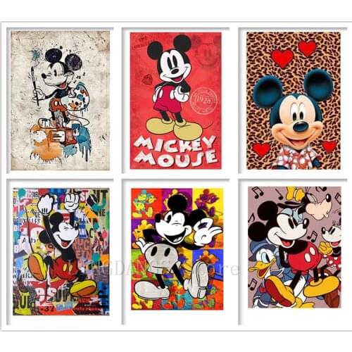 5D DIY Diamond Painting Disney Mickey Mouse Donald Duck Mural Graffiti Art Diamond Embroidery Mosaic Cross Stitch Set Home Decor