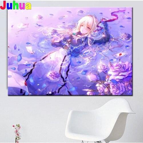 Violet 5d Diy Anime Girl Diamond Painting Wall Art Handmade Cross Stitch 3d Picture Mosaic Full Square Round Drill Embroidery