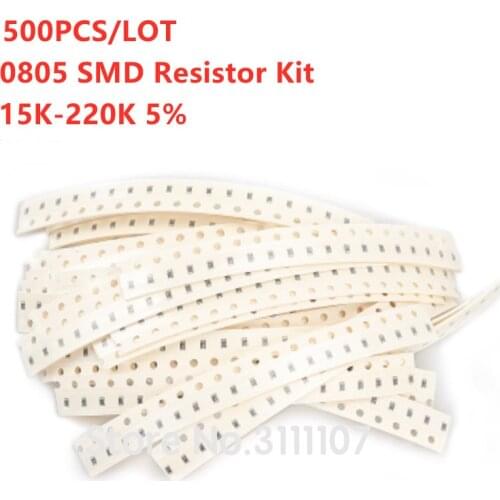 500PCS 0805 SMD Resistance Resistor Kit 15K-220K 5% 25Kinds*20PCS Total 500PCS Chip Resistors Combination set