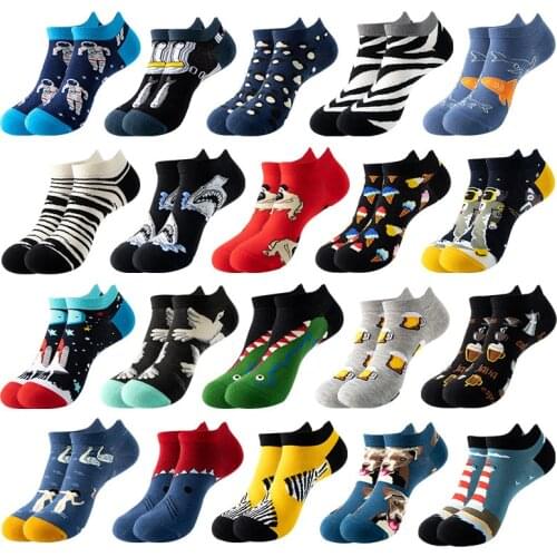 20 Colors/fashionable Cartoon Cotton Short Socks for Men and Women Crocodile Shark Zebra Dog Breathable Sweat-absorbent Sports