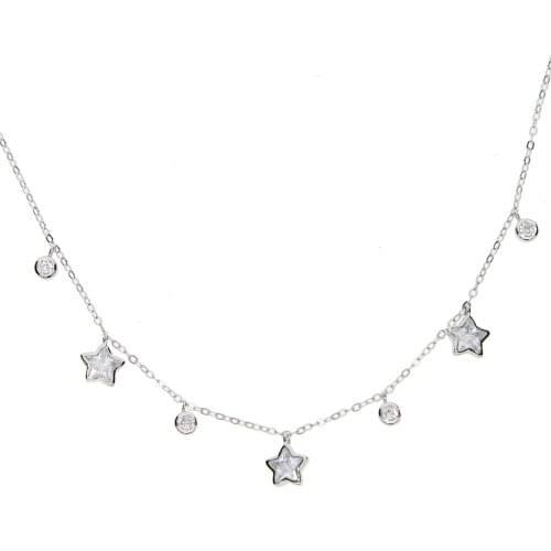 Short necklace 100% real 925 stelring silver drop round cz star charm pendant necklace for women wedding gift choker layer neck