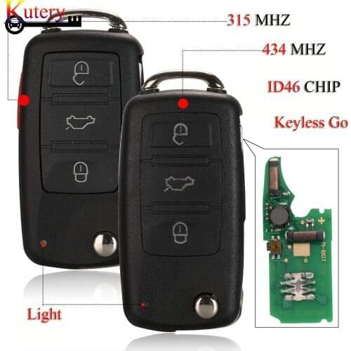 Kutery Flip Folding Remote Car Key For VW/Volkswagen Touareg Keyless-Go 315/434MHZ PCF7942 ID46 Chip 3/3+1Buttons ASK