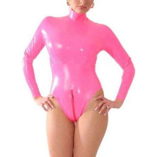 Latex Catsuit Women Sexy Swimsuit Pink Sexy Rubber Unitarad Back Zip Customized