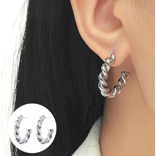 Fashion Design Simple Gold Silver Color Earring Studs Vintage C-shaped Twist Earrings for Women Popular Party Jewelry Gifts