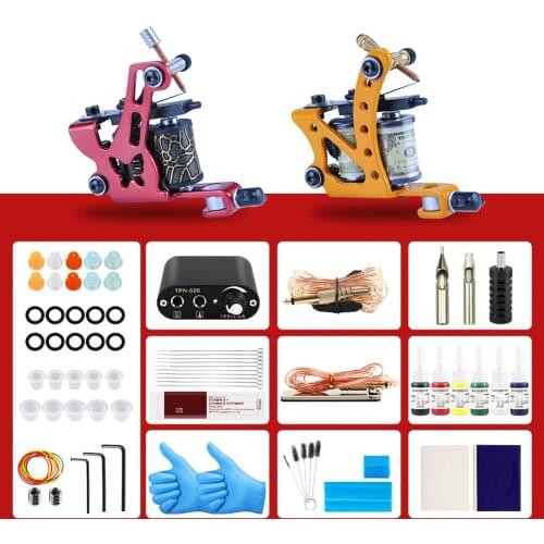 Tattoo Kit Tattoo Machines Gun With Inks Set Power Supply Grips Body Art Tools Tattoo Permanent Makeup Tattoo Set From RU