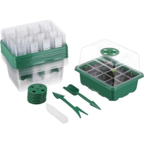 10 Pack Seed Starting Trays 120-Cell Seed Trays Kit Plant Starter Kit with Lids and Base Plant Lables 2 Tools for Seeds Growing
