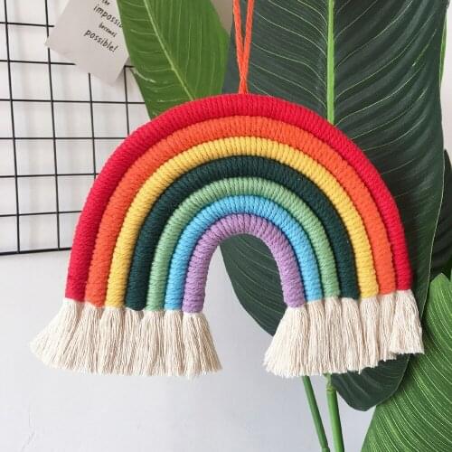 INS Hand-Woven Rainbow Wall Hanging Ornaments Nordic Home Kids Room Decorative Tassels Pendant Nursery Photo Props Baby Gift