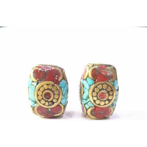 Nepal Handmade Metal Inlay Colorful Stone Square Beads NBB322