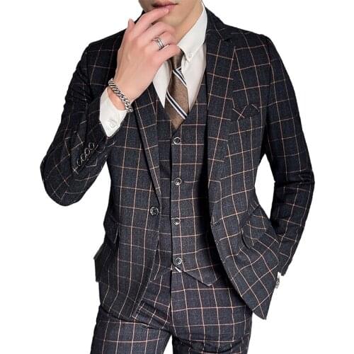 2021Jacket+vest+pants The new main push male Korean version of the self-cultivation one-button suit three-piece suit
