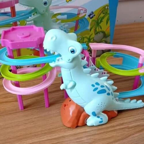 Novel and Funny Toy Train Track Slide Baby Electric Dinosaur Climbing Stairs Flashing Lights Music Gift for Boy Kid