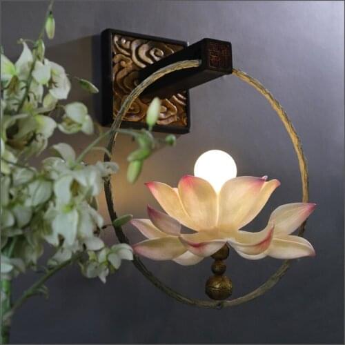 New Chinese original Chinese style lotus flower wall lamp creative living room aisle hand-painted lotus bedroom lamp decoration