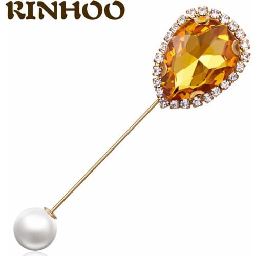 RINHOO Crystal Long Needle Waterdrop Brooches For Women Lapel Pin Shawls Shirt Collar Scarves Accessories Wedding Party Jewelry