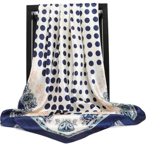 2021 Luxury Square Silk Scarf Women Loop Polka Dot Shawls and Wraps Fashion Bag Scarves Head Bandanas Hijab 90*90Cm Handkerchief
