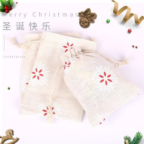 Christmas gift bag Christmas snowflake cotton and linen bunch pocket Christmas gift drawstring bag