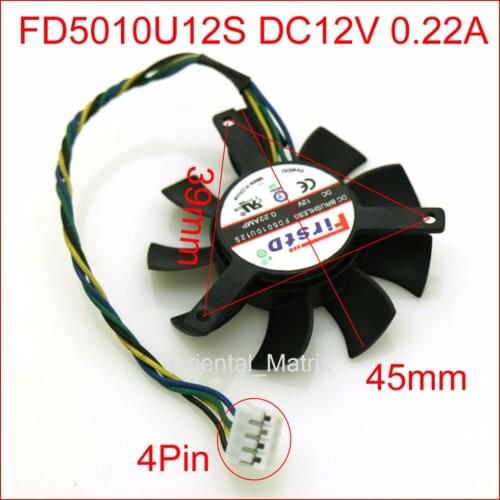 Free Shipping FD5010U12S 12V 0.22A 45mm 39*39*39mm Cooling Fan For NVIDIA Graphics Video Card Fan 4Pin