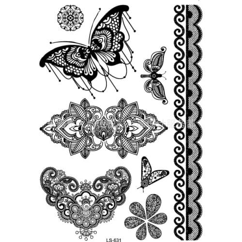 Waterproof Temporary Tattoo Sticker tatto black sexy lace stocking butterfly flash tatoo fake tattoos for girl women