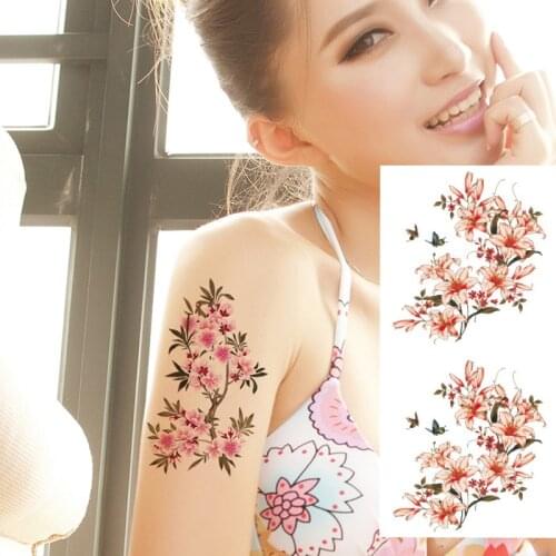 1 piece Indian Arabic Fake temporary flash henna tattoo stickers lily rose flowers arm shoulder leg tattoo waterproof women