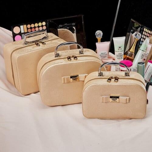 High grade styling cosmetic box portable cosmetic box cosmetic storage box portable large capacity cosmetic bag PU leather print