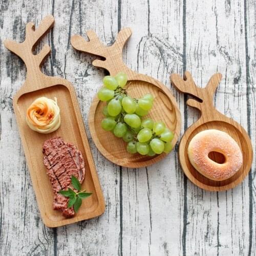 Japan Style Wood Desserts Plate Creative Antlers Shape Eco Natural Cutting Boards Fruits Plate Multi-Use Handmade Storage Trays