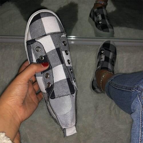 2020 Spring Womens Vulcanized Shoes Women Sneakers Summer Casual Comfort Flats Plaid Woman Fashion Slip On Flat Platform Ladies