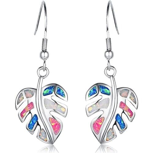 2021 Korean Fashion Jewelry New Trend Sterling Silver Colorful Opal Leaves Earrings Pendientes Mujer Drop Earrings For Women