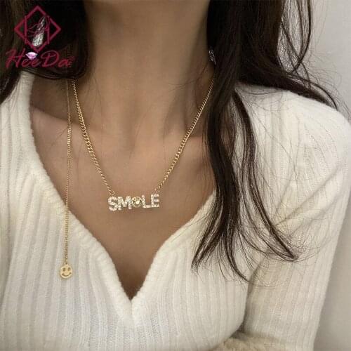 2021 Korean Graceful Pearl Short Necklace Women Fashion Heart Letter Neck Decoration Lady Smile Clavicle Chain Jewelry Female