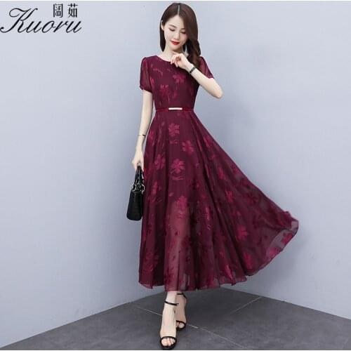 Vintage Robe Longue Ete Chiffon Dress Women Dresses Summer 2021 Black Beach Style Vestido Floral Short Sleeve O-Neck Vestidos