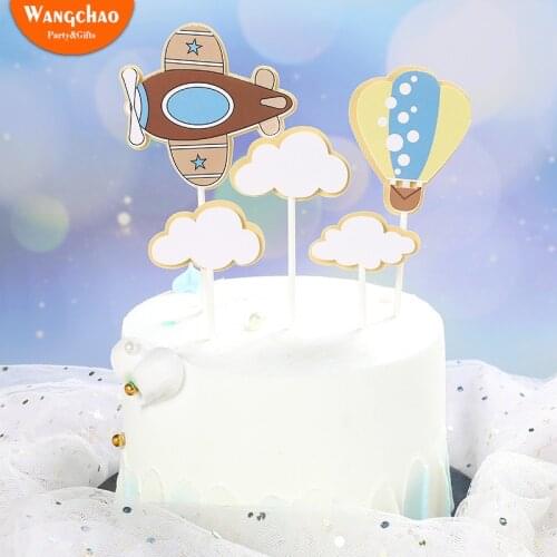 1 Set Clouds Fire Balloon Aircraft Theme Childrens Birthday Cake Topper Cartoon Design Child Boy Party Supplies Cake Decoration