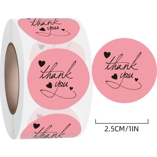 50-500pcs Pink Thank You Stickers 1inch Stickers for Company Giveaway Birthday Party Favors Labels Mailing Supplies Festival