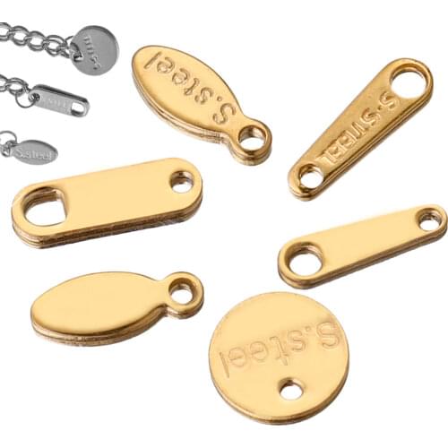 50pcs Stainless Steel Sculpture Oval Charm Pendant Small Extend Chain Tail Tag Jewelry Making Findings DIY Accessories Crafts