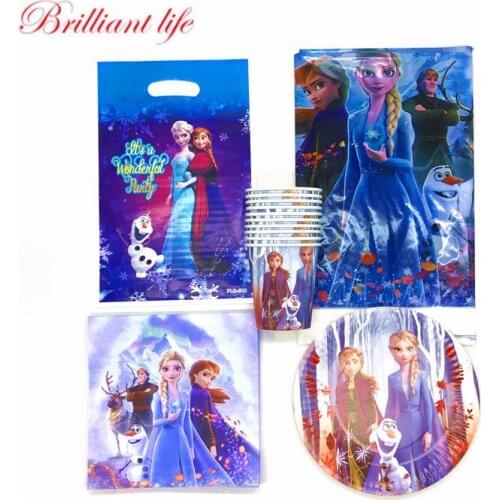 51/81pcs Princess Frozen 2 Party Supplies Set Party Paper Plate Cup Gift Bag Frozen 2 Elsa Anna Birthday Decor Party Tablecloth