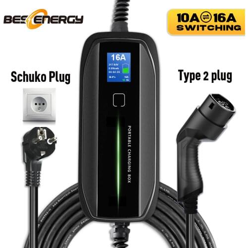 EVSE Type 2 Portable EV Charging Box Cable Switchable 10/16A Schuko Plug Electric Vehicle Car Charger IEC 62196-2 2.2/3.6KW
