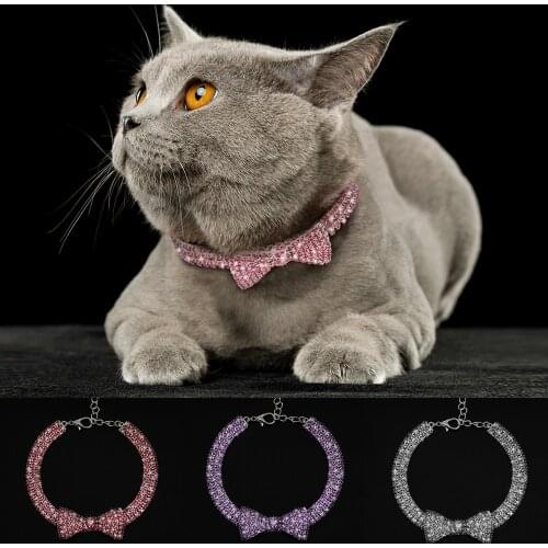 Bling Rhinestone Cat Dog Collar Necklace Kitten Puppy Necklaces Small Dogs Cats Collars With Crystal Bowknot Pet Accessories