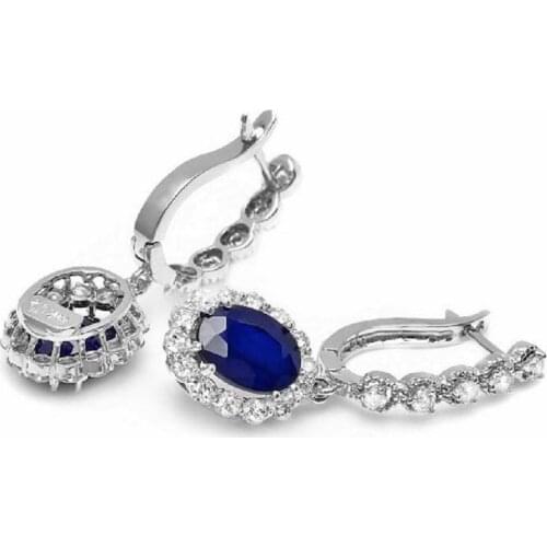 Huitan Noble Women Earring Dazzling Oval Blue/White Zircon Pendent Wedding Engagement Party Female Drop Earrings Fashion Jewelry