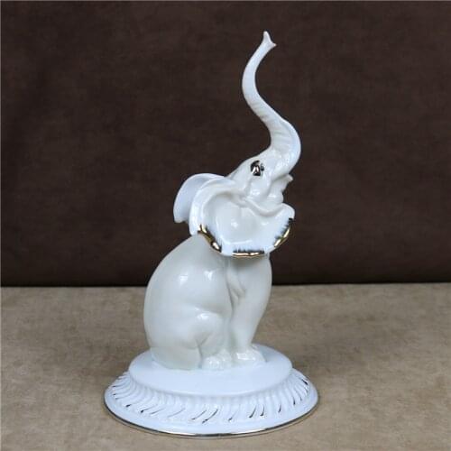 Porcelain Circus Elephant Sculpture Gilt Ceramics Elephant Statue Household Wildlife Mascot Handicraft Ornament Furnishing Decor