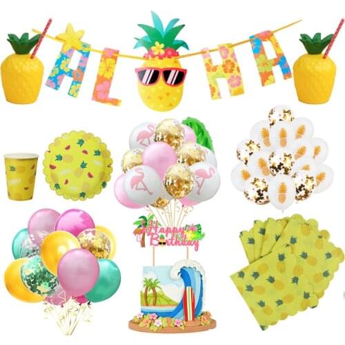 Hawaii Tropical Party Decorations Pineapple Tableware Balloons Palm leaves Birthday Summer Holiday Luau Aloha Party Supplies