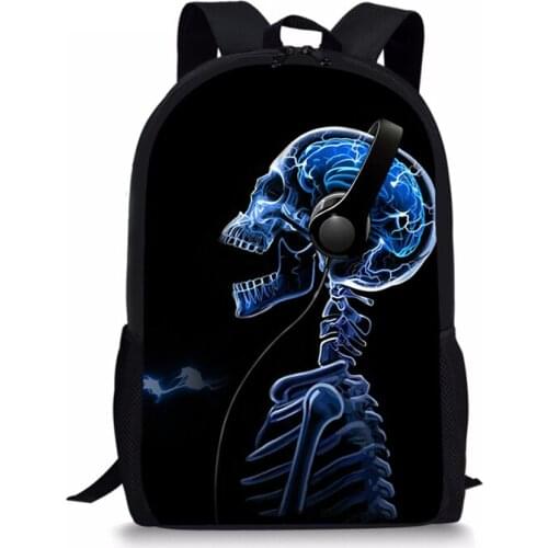 INJERSDESIGNS Skull Music Printing Mens bag Rock Women Backpacks Lady Party Rucksack Punk Style Mens Backpack Custom Mochilas